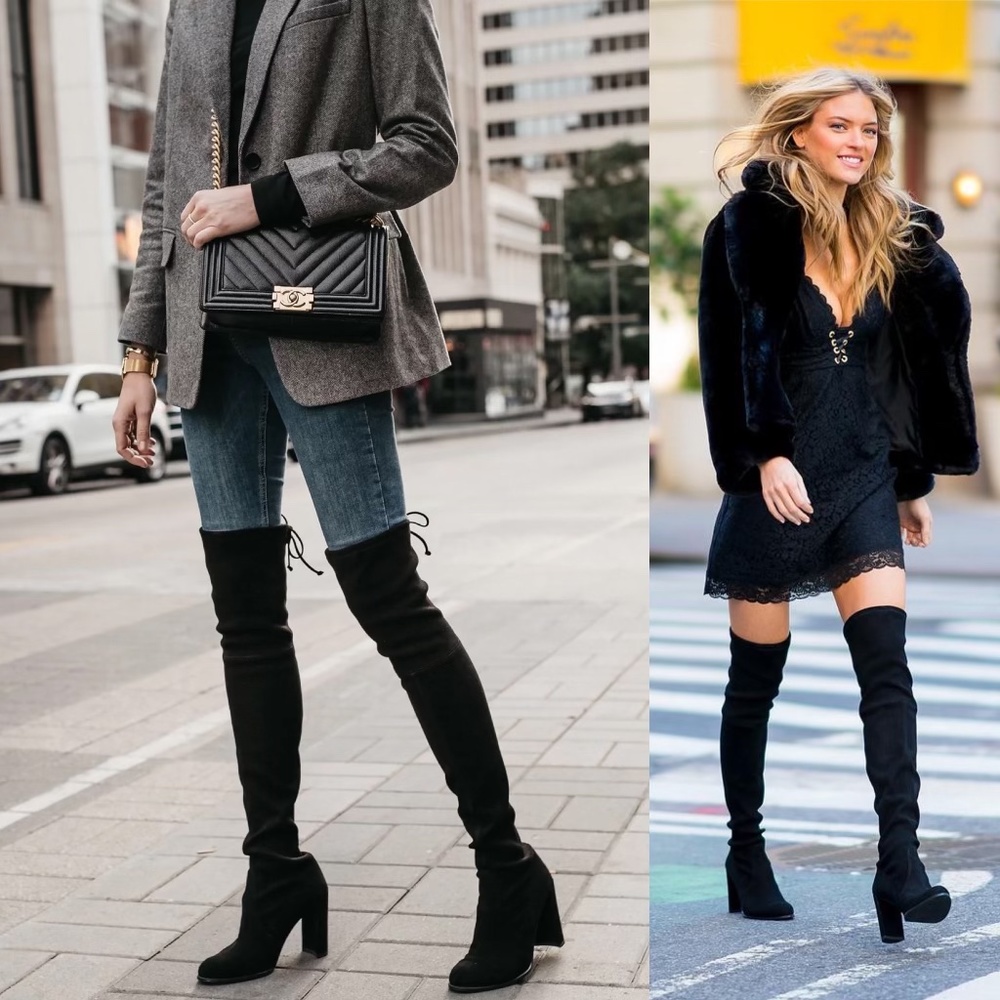 Stuart Weitzman Hiline Black Suede Thigh-High Over-The-Knee Boots Size 9